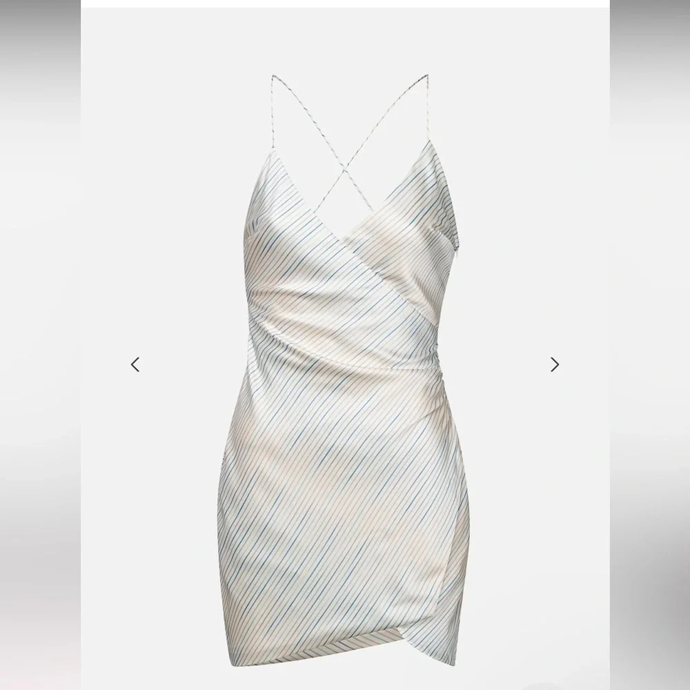 SER.O.YA | Bodycon Leah Classic Mini Slip Dress Silk Ivory W/ Blue Stripe - Picture 5 of 9